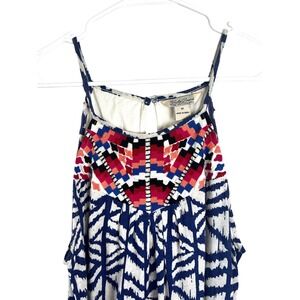 Lucky Brand Embroidered Front Geometric Print Tank Top Size‎ Med Pink Blue Boho